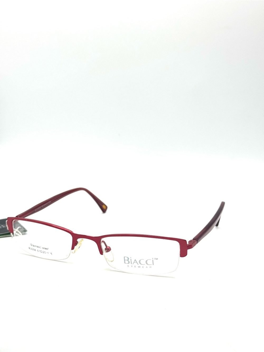 B3008  Vintage Y2K Biacci Red Semi-Rimless Rectangular Eyeglasses